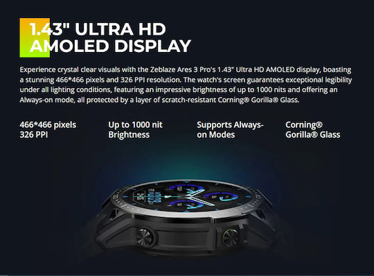 Zeblaze Ares 3 Pro 49mm Smartwatch με Παλμογράφο (Μαύρο)