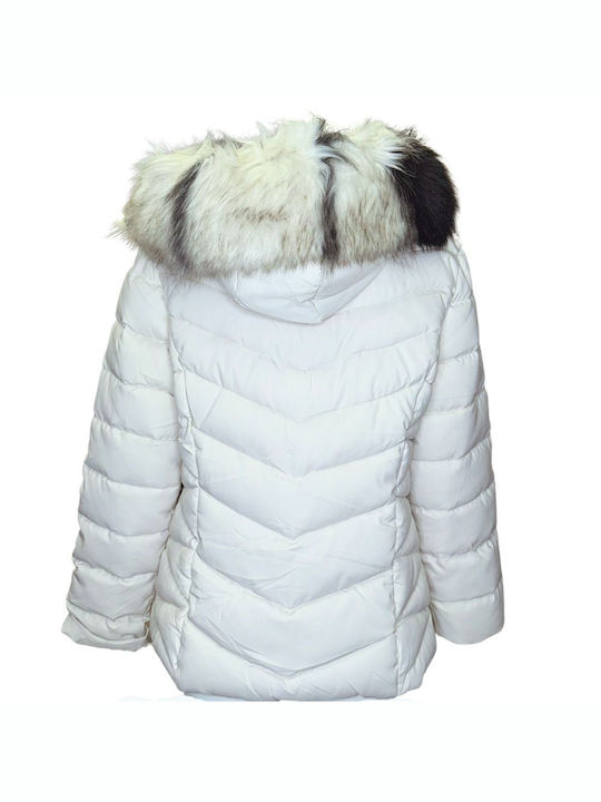 Velur Women's Short Puffer Jacket for Winter with Hood White