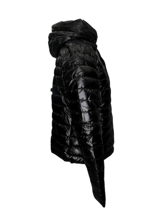 Velur Women's Short Puffer Jacket for Winter with Hood Black