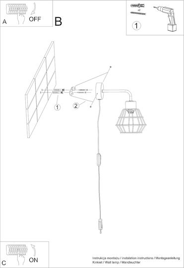 Sollux Modern Lumină de Perete cu Priză cu Soclu E27 Negru 22x19x16cm