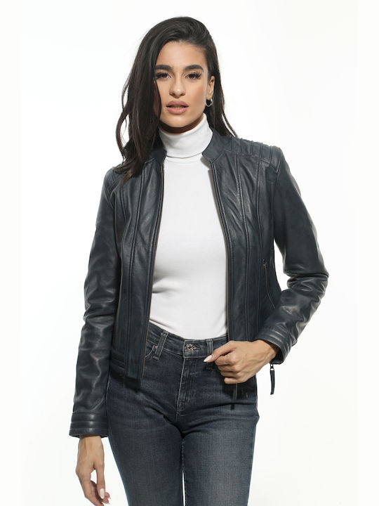 Newton Leather Women's Short Lifestyle Leather Jacket for Winter Blue