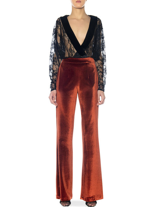 Damen Hoch tailliert Stoff Hose in Bootcut Passform Orange