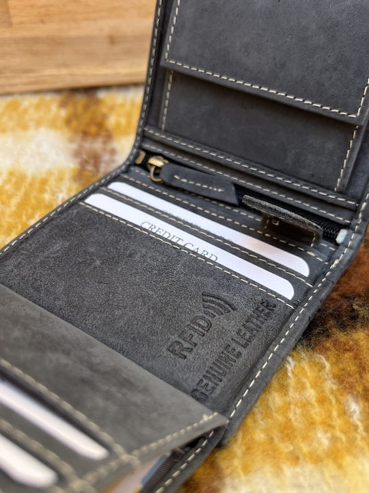 Δερμάτινο Ανδρικό Πορτοφόλι Καρτών με RFID Γκρι