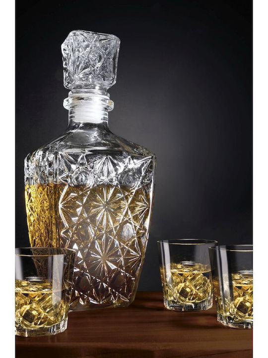 Glass Liqueur Decanter 24.5cm with Stopper & Glasses 800ml 6pcs