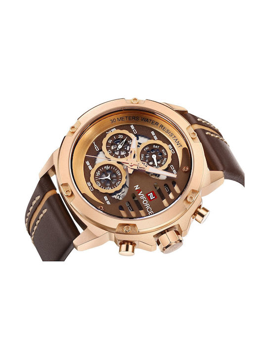 Naviforce Ceas Bărbați 13mm Cronograf Baterie Cu Curea Din Piele Maro