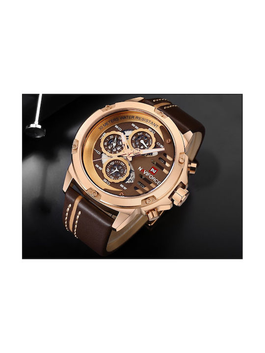 Naviforce Ceas Bărbați 13mm Cronograf Baterie Cu Curea Din Piele Maro
