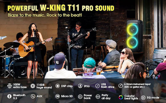 W-King T11 Bluetooth Speaker 100W with Battery Life up to 10 hours Black
