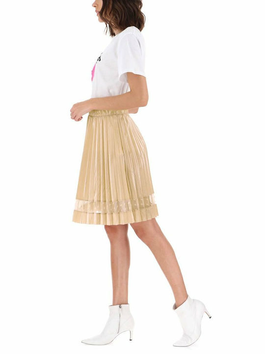 Imperial Pleated High Waist Skirt in Beige color