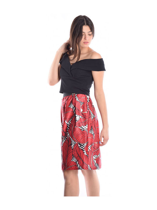 Ake' Satin Midi Skirt in Red color