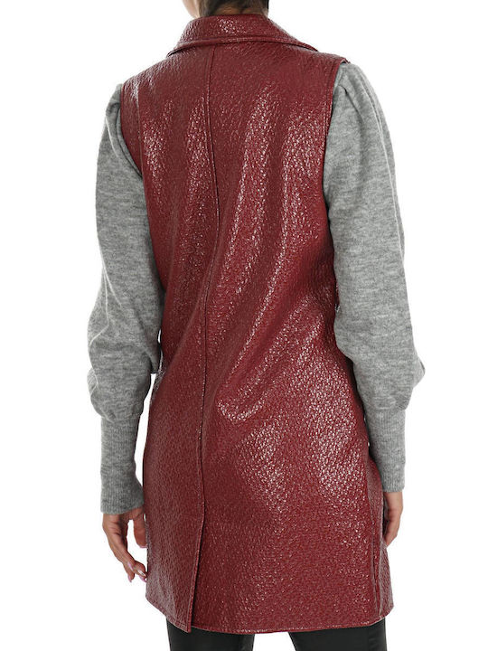 Kendall + Kylie Long Women's Vest with Buttons Burgundy