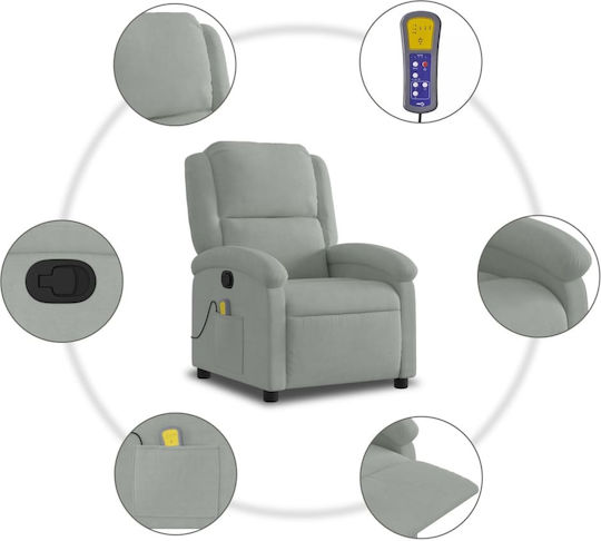 Fotoliu Relax Masaj cu Puf Catifelat Gri deschis 71x86.5x99.5cm