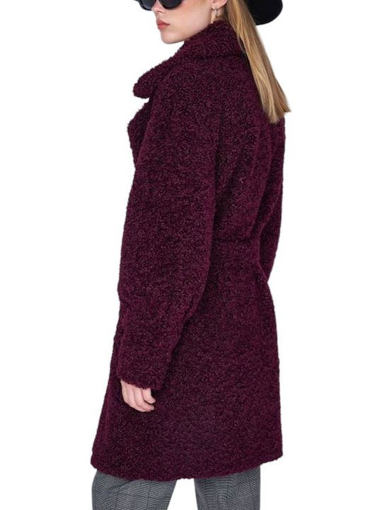 Ale - The Non Usual Casual Women's Midi Coat with Belt Burgundy