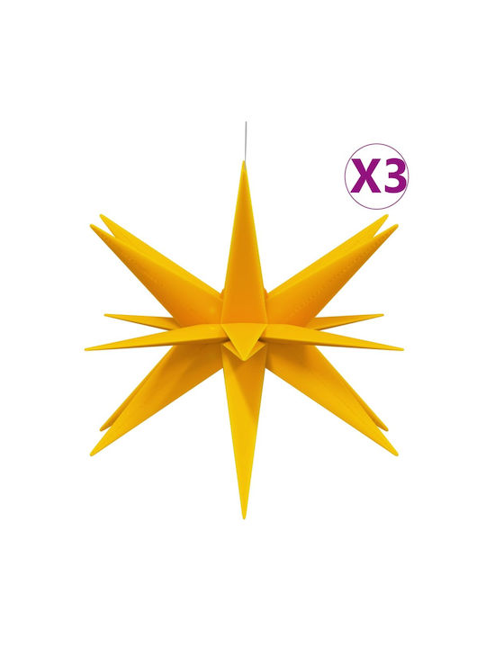 vidaXL Plastic Illuminated Christmas Decorative Hanging Star 3pcs Yellow