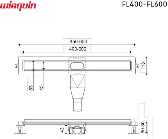 Wirquin Kanal Dusche mit Länge 60cm Rosa