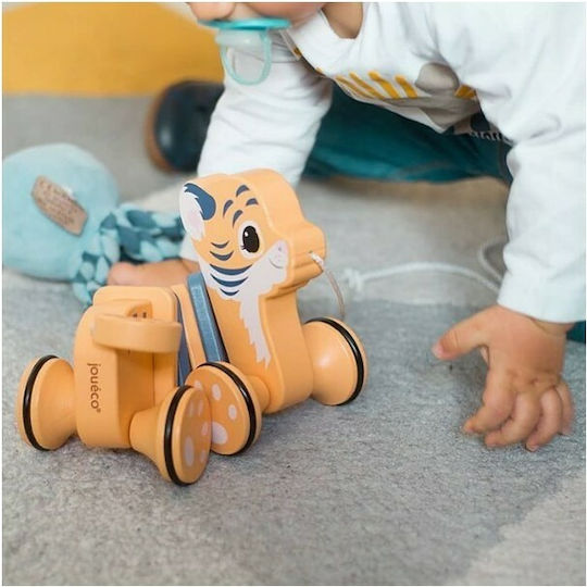 Joueco Pull-Along Toy Pull a Long Tiger made of Wood for 12++ Months