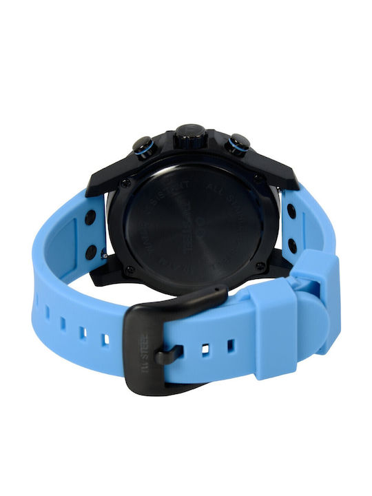 TW Steel Herrenuhr Chronograph Batterie mit Blau Kautschukarmband
