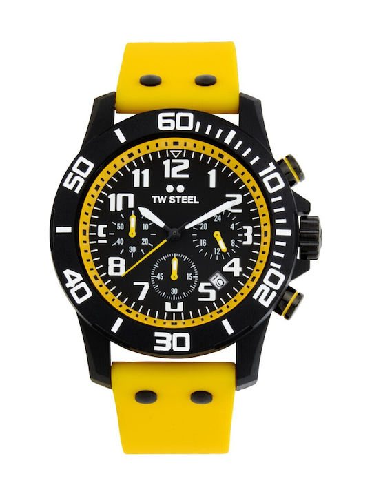 TW Steel Herrenuhr Chronograph Batterie mit Gelb Kautschukarmband