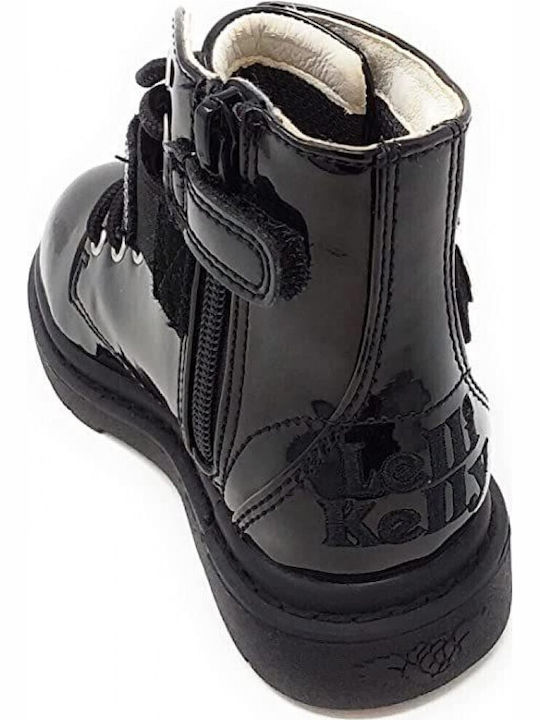Vernice Kids Boots from Patent Leather with Laces Black