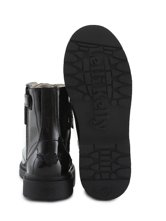 Vernice Kids Boots from Patent Leather with Laces Black