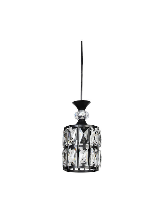 Keskor Pendant Light Black with Crystals for Socket E27 12x22cm