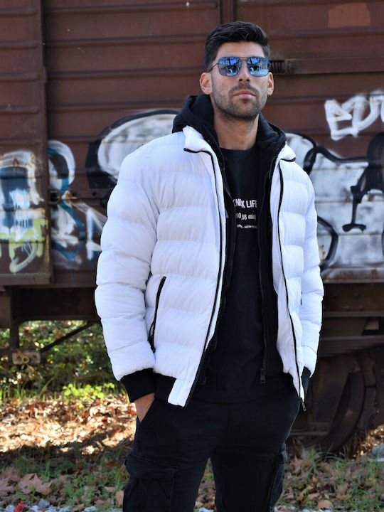 Tony Maker Herren Winter Jacke Puffer Λευκό