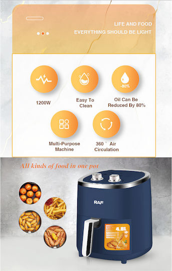 Raf R-5006B Air Fryer 4.8lt Μπλε