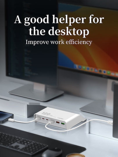 Ldnio Charging Stand with 3 USB-A Ports and 3 USB-C Ports 120W Power Delivery in White color (Q605)