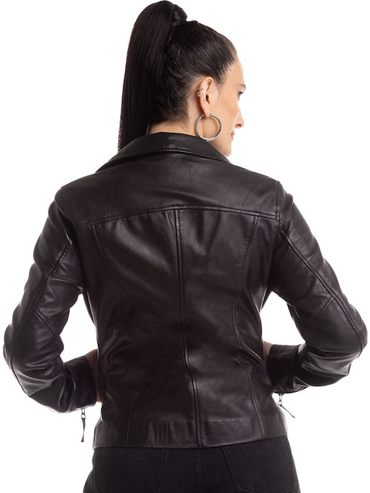 Δερμάτινο Γυναικείο Biker Jacket Μαύρο