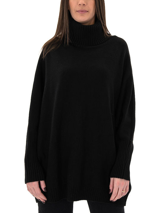 Matchbox Long-sleeved Women's Pullover Turtleneck ΜΑΥΡΟ MTCHBX-2212-BLACK