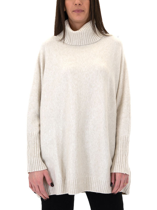 Matchbox Long-sleeved Women's Pullover Turtleneck ΕΚΡΟΥ