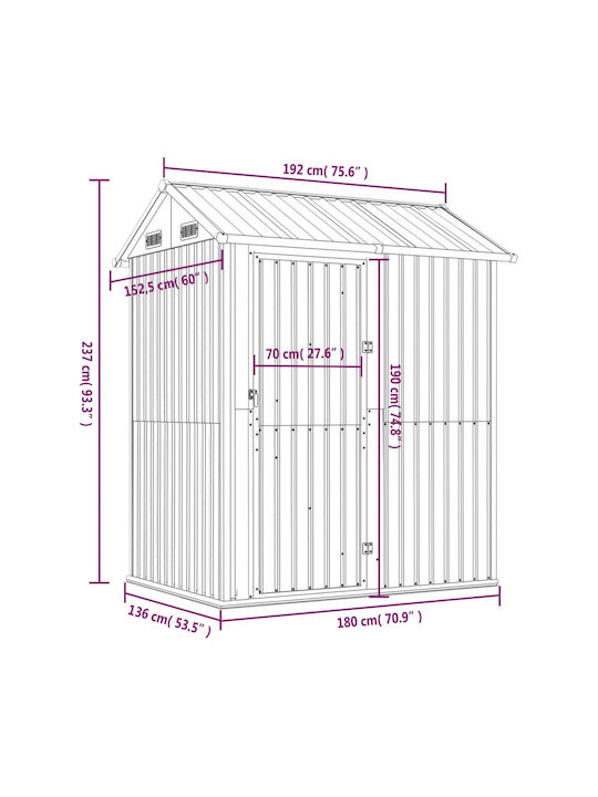 Metallische Gartenhaus Galvanisiert mit Lüftungsschlitzen M1.92xB1.525xH2.37m