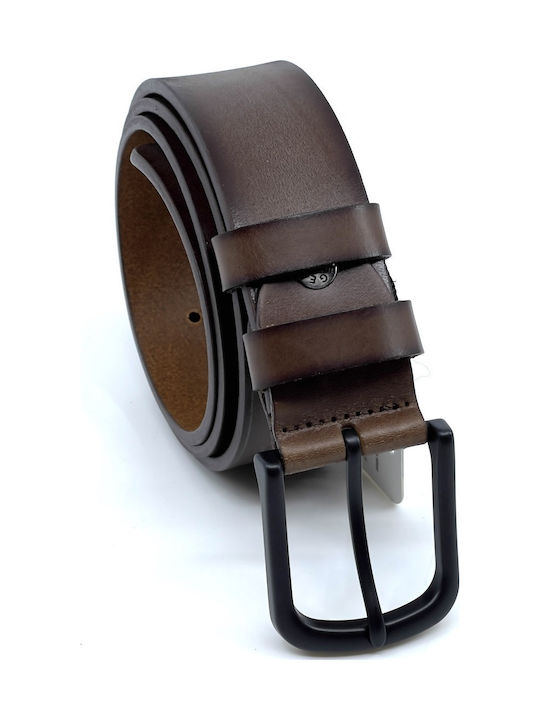 Wide Men's Belt Leather Brown L-101-A BROWN