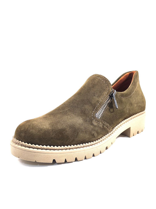 Damen Slip-Ons Leder Khaki