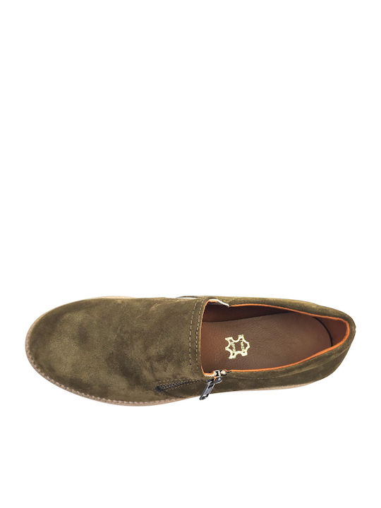 Damen Slip-Ons Leder Khaki