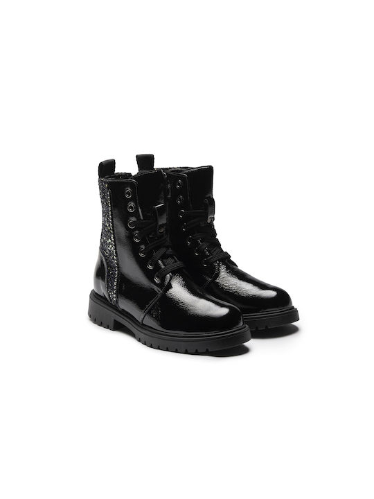 Amica Kids Leather Military Boots Black