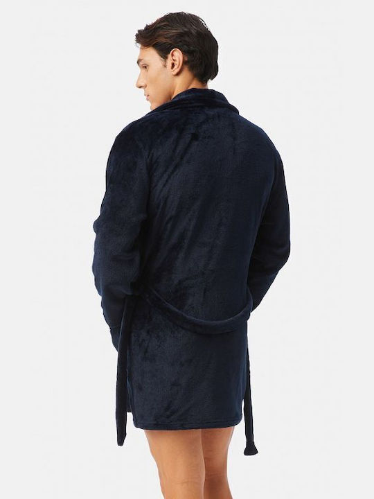 Prym Χειμερινή Ανδρική Ρόμπα Fleece Navy Μπλε