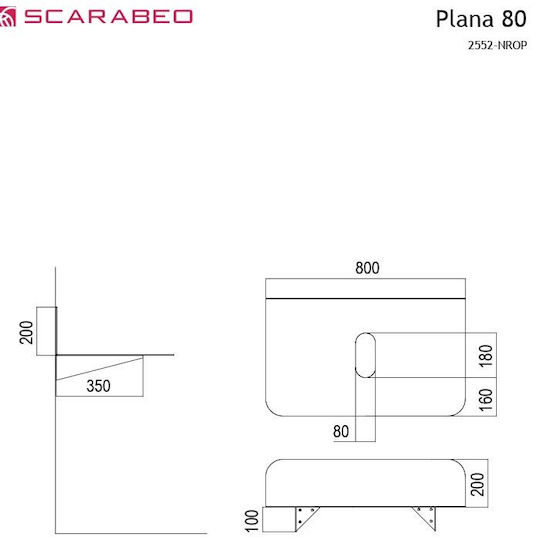Scarabeo Plana 80 Countertop without Sink L80xW48xH20cm Black Matt