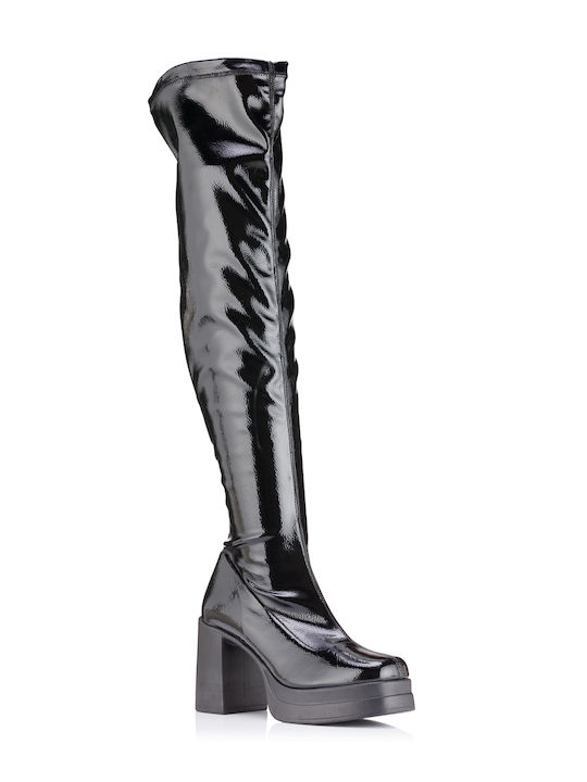 In London Patent Leather Women's Boots with Zipper Black