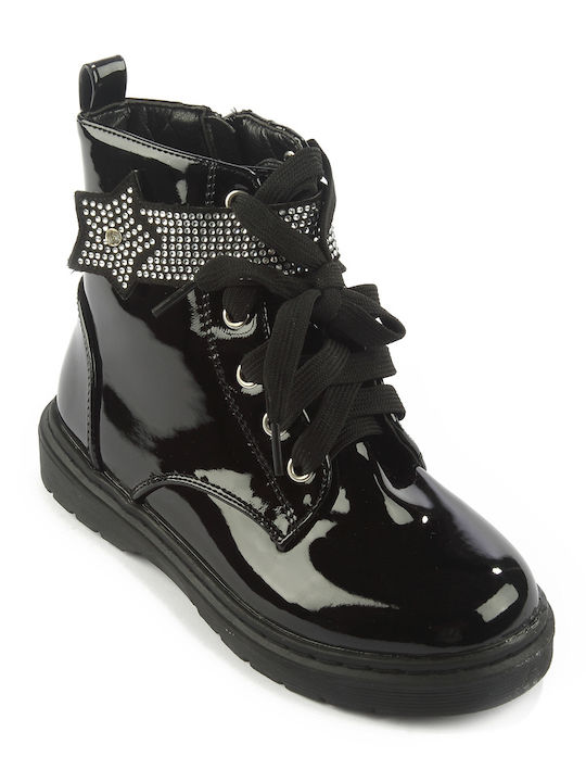 Fshoes Fshoes Kids Patent Leather Boots with Lace Black