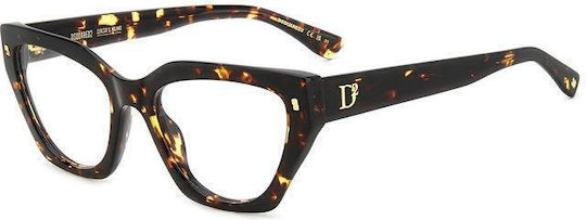 Dsquared2 Plastic Eyeglass Frame Cat Eye Brown Tortoise D20117 086 53