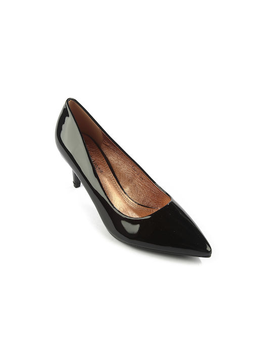 Fshoes Patent Leather Pointed Toe Black Heels