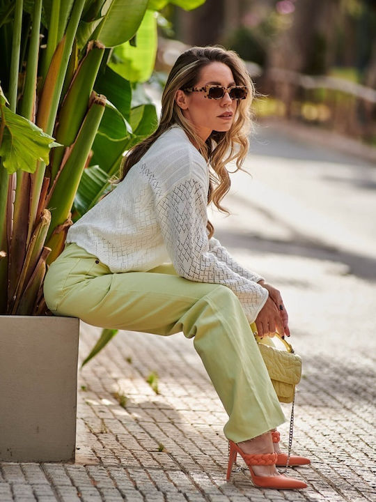 High Waist Women's Jean Trousers in Regular Fit Green