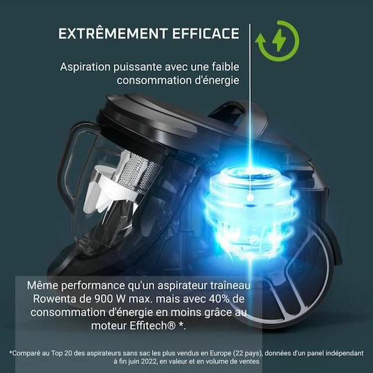 Rowenta Green Force Cyclonic Effitech Aspirator 900W cu bol 2.5lt Neagră