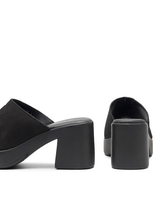 Mules με Χοντρό Ψηλό Τακούνι σε Μαύρο Χρώμα