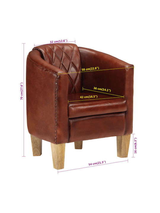 din Piele Naturală Maro 58x54x70cm