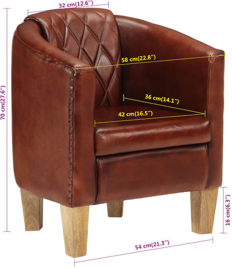 Sessel aus echtem Leder Coffee 58x54x70cm