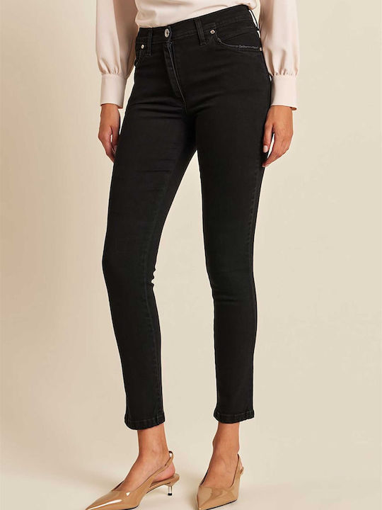 High Waist Women's Jean Trousers in Slim Fit Black