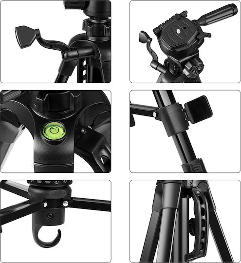 Puluz Τρίποδο Αλουμινίου με 3D Head και Phone Clamp (55cm-139cm) - Black