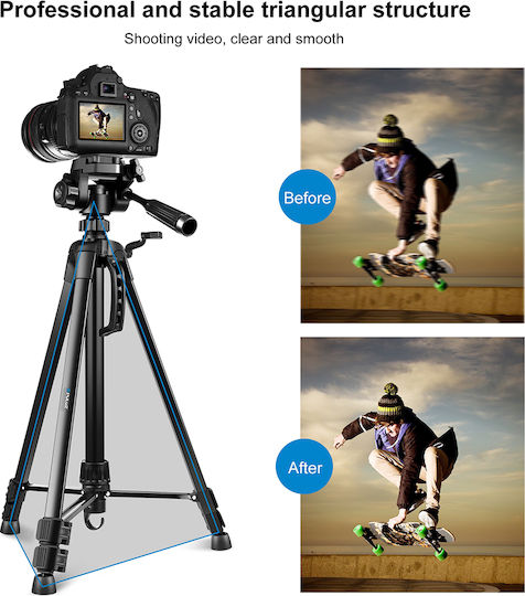 Puluz Τρίποδο Αλουμινίου με 3D Head και Phone Clamp (55cm-139cm) - Black