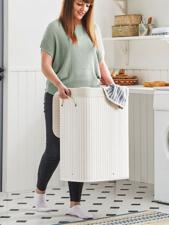 Songmics Bamboo Laundry Basket with Lid 40x30x60cm White